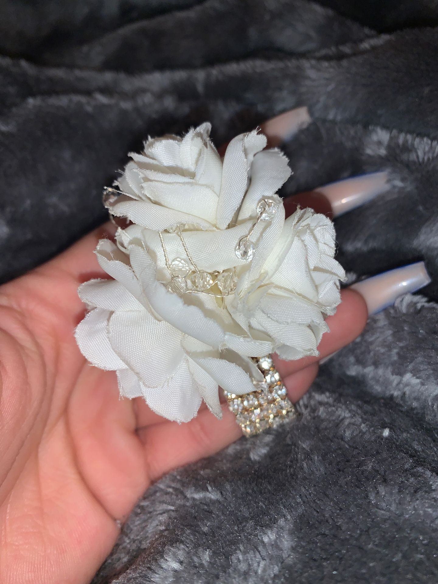 White rose diamond corsage