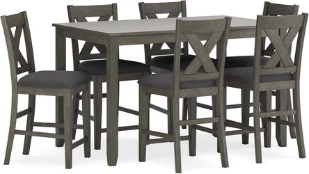 Signature Design by Ashley Caitbrook Casual Counter Height Dining Table and Upholstered Bar Stools with Nailhead Trim
