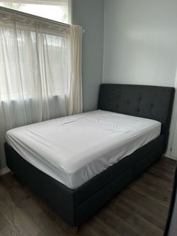 IDANAS Upholstered Storage Bed, Gunnared Dark Gray, Full Bed Frame
