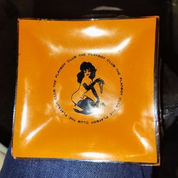 Vintage 1970's Playboy Orange Glass 3x5 Ashtray