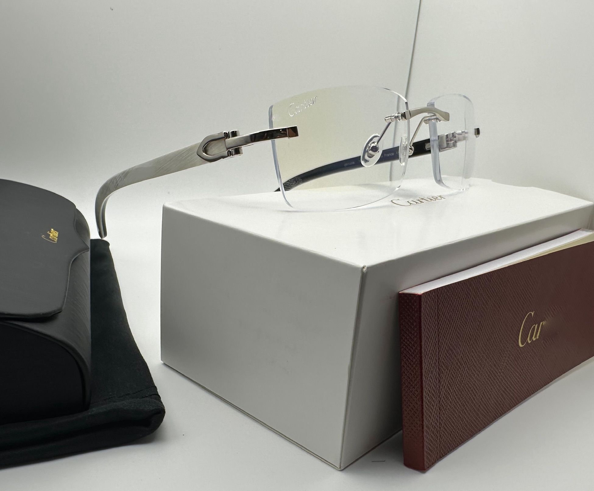 Cartier Big C Clear/Platinum White Buffalo Horn Buffs Glasses