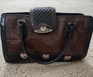 Pre-loved Brown and Black Handbag with Woven Detail