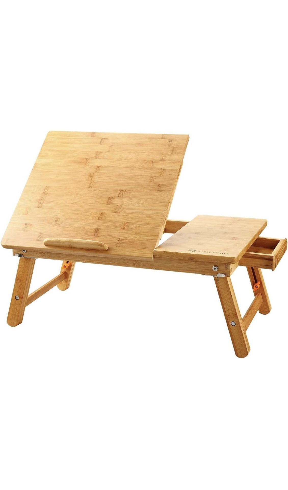 Laptop Desk Nnewvante Table Adjustable 100% Bamboo Foldable Breakfast Serving Bed Tray w' Tilting Top Drawer