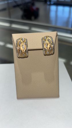 14K Solid Gold Two-Tone Earrings
