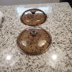 2 Vision Ware Brown  Lids 10 1/2 Inches