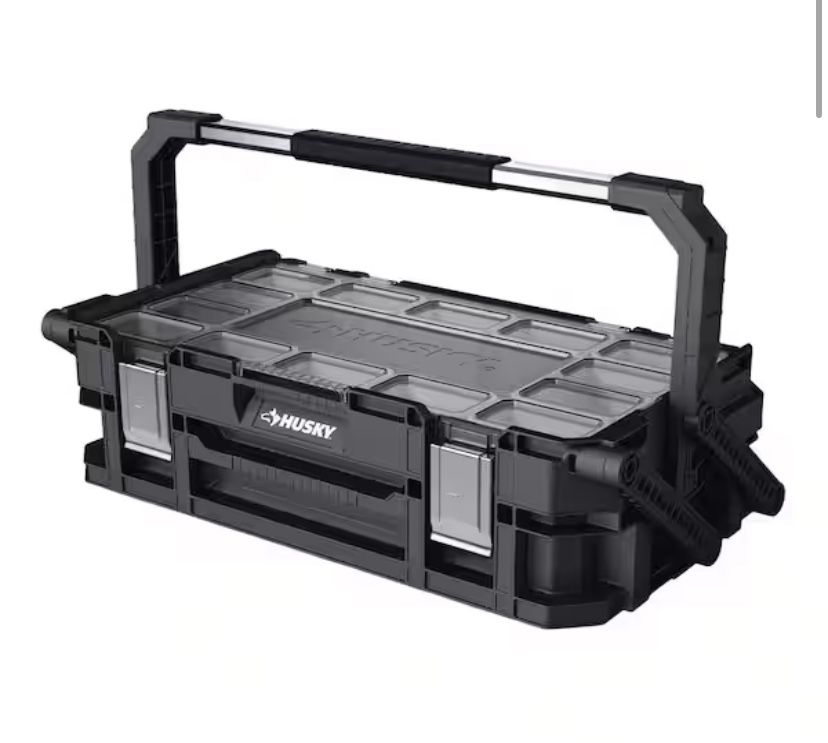 Husky Connect Stackable Portable Cantilever 22 Removable Compartment Small Tool and Parts Organizer With Steel Handle