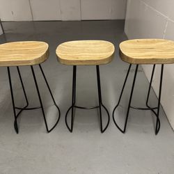 X3 Wooden Barstool With Iron Legs