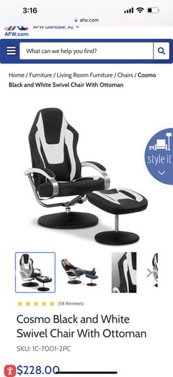 Black and White Swivel Chair with Ottoman from American Furniture