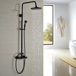 Brass Black Shower set Faucet Dual Handles Mixer Tap / Bath 8" Round Rain 