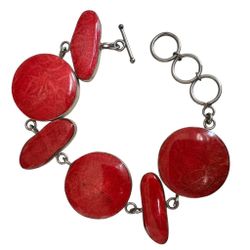 Bold Red Fossilized Coral & Sterling Silver Bracelet 🔥