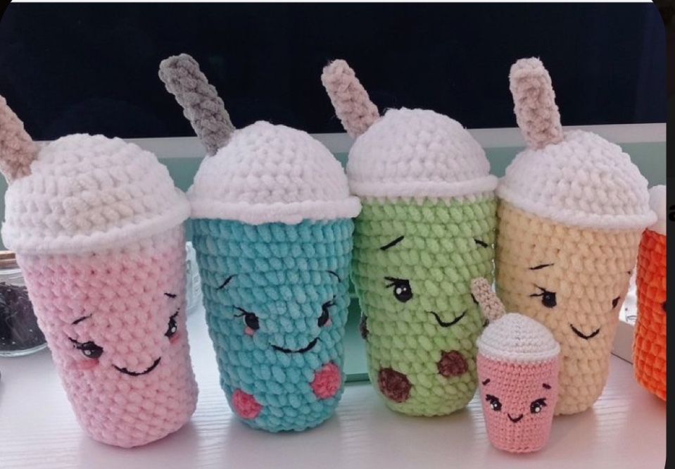 Crocheted Bubble Tea plushie 