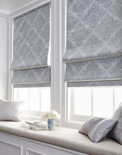 Damask Cordless Roman Window Shades – Silver – $19 Each Set