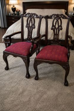 Pair of Elegant Solid Wood Accent / Dining Arm Chairs