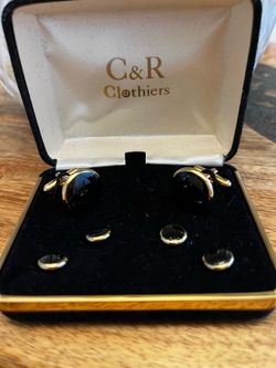 C&R Clothiers Black Onyx and Gold Cufflinks and Buttons