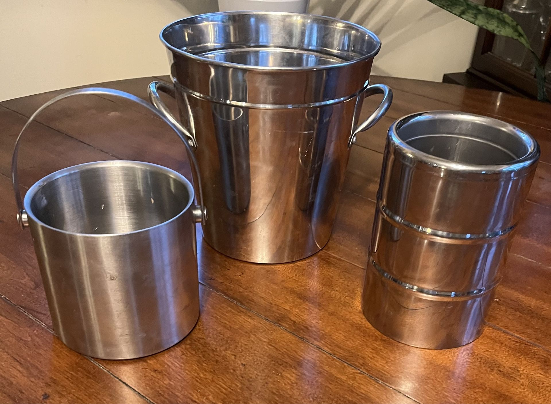 Set of 3 Stainless Ice/Wine/Champagne Buckets