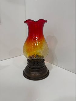 Vintage Amberina Crackle Glass Candle Holder