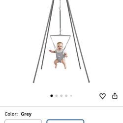 Jolly Jumper Elite (Grey) Baby Exerciser - Sturdy Frame, 6 ft Tall Stand Baby Jumper, Indoor and Outdoor Exercise Saddle Seat, Adjustable Height, for 