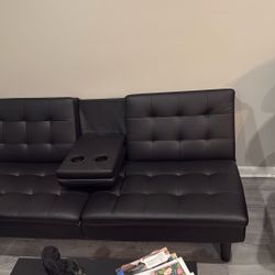 Black Futon Couch with Cupholder (Seats 2-3) 