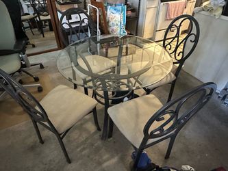 5-Piece Glass Top Dining Set with 4 Metal Chairs