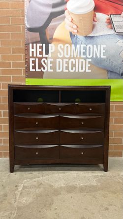Dark 9 drawers Dresser with open shelves