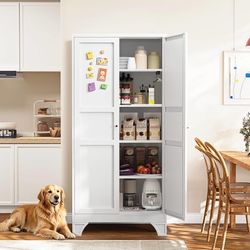 White Metal Pantry Storage Cabinet Tall Storage Cabinet Kitchen Pantry 75" Freestanding Cupboard for Kitchen Kitchen Pantry Storage Cabinet White Pant