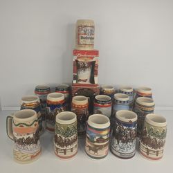 Budweiser 18 Lot Stein Collection Collectible Christmas various years Immaculate New in box