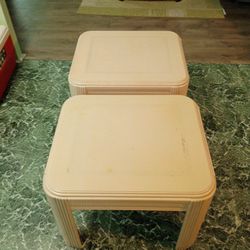 Two Whitewashed End Tables Solid Wood