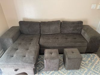 Gray Sectional Sofa with Storage Chaise and Ottomans