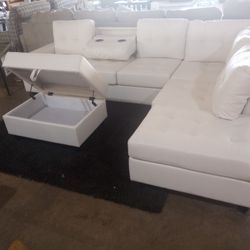 White Leather Reversible Sectional ( Ask For Jose )