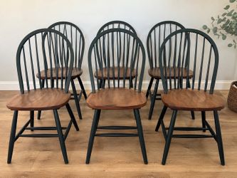 6 Solid Wood Windsor Dining Chairs