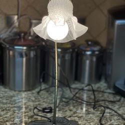  Vintage Brass Gooseneck Desk Lamp Lily Pad & Ruffled Milkglass Shade
