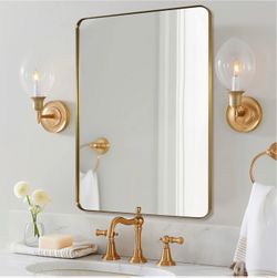 NEW ANDY STAR 24x36" Modern Gold Brushed Brass Rectangle Metal Frame Wall Mount Mirror for Bathroom