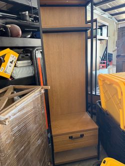 Wood and Metal Wardrobe Cabinet with Drawer