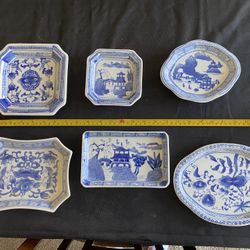 Vintage Canton Collection Blue and White Porcelain Tea Tiles