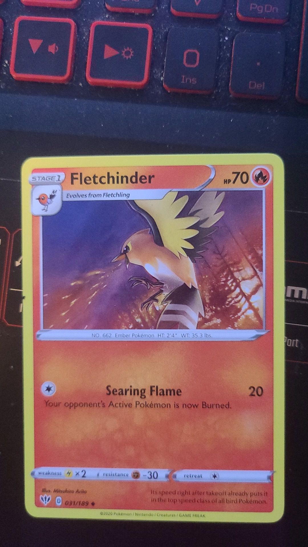 Pokemon Card - Fletchinder 031/189 Collectible card game kids toy