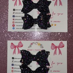 Chunky Glitter Color Black Girls Hair Bows 