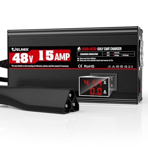 WELNEK 48 Volt 15 Amp Golf Cart Battery Charger for EZGO amp TXT, 900W 48V Golf Cart Trickle Charger, 3-Pin Delta-Q Plug forEZGO amp TXT, 4-6 Hours Fu
