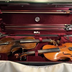 2 Violin LOT- Early 1900's German Strad copy - Höfner Bubenreuth Workshop 1981, w Protec Double humidifier road case