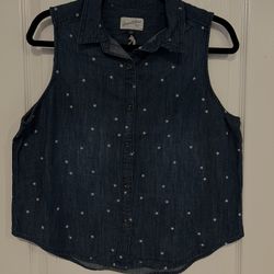 Sleeveless Button Down Shirt Tank Top