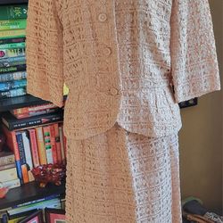 Vintage 1950s Nat Turoff 2 Piece Skirt Suit Lacy Dress Wear Sz Small Pale Pink