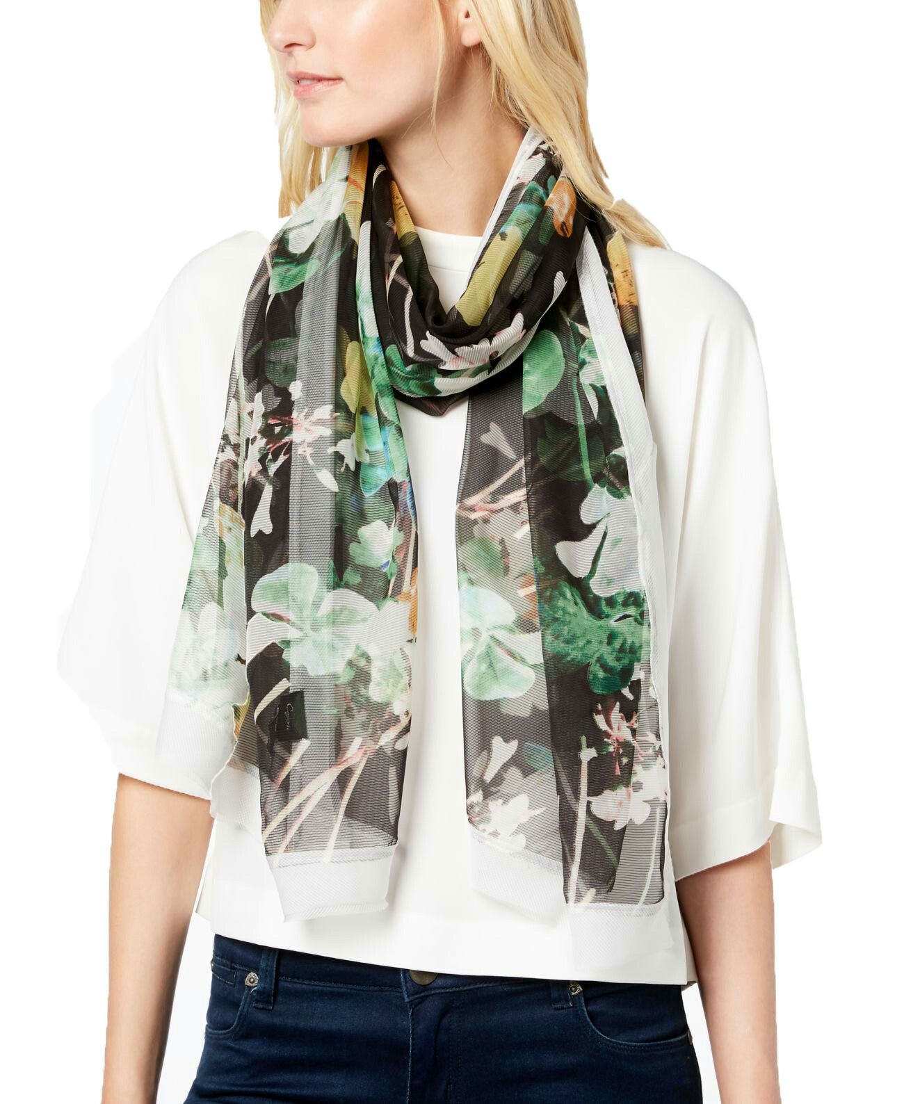 Cejon Summer Clover Oversized Chiffon Scarf (Black)