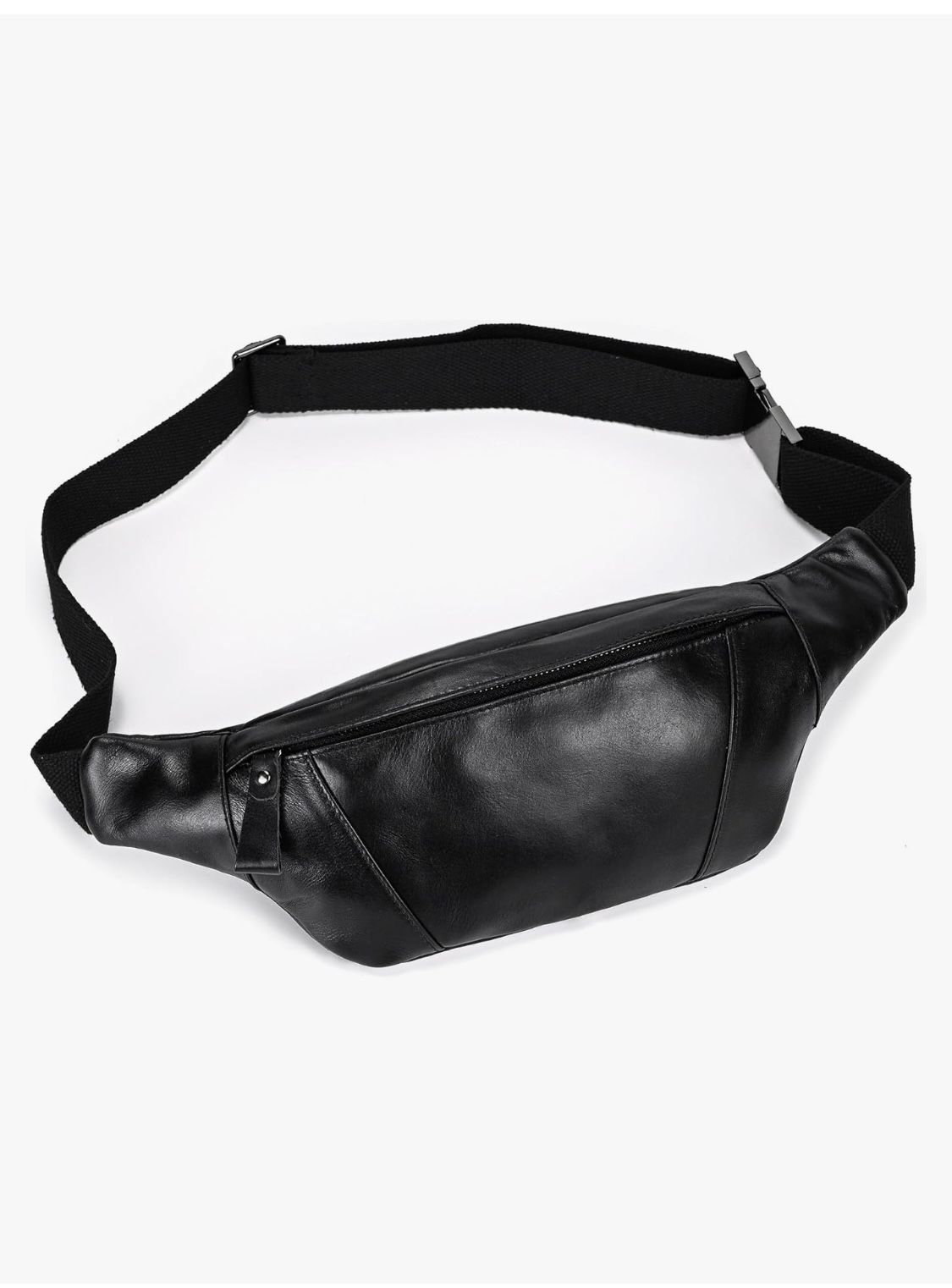 Men's Leather Waist Bag Multiple Pockets Slim Fanny Pack Adjustable Belt bag for Outdoor Running Hiking and Travel (Black)