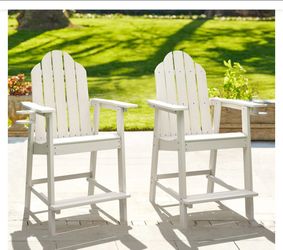 LUE BONA Two recycled polyethylene Adirondack high chairs with cup holder, 25.6 inches, 300 pounds, Ecological, weatherproof for balcony