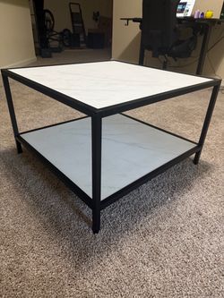 Square Coffee Table with Marble-Top and Black Metal Frame