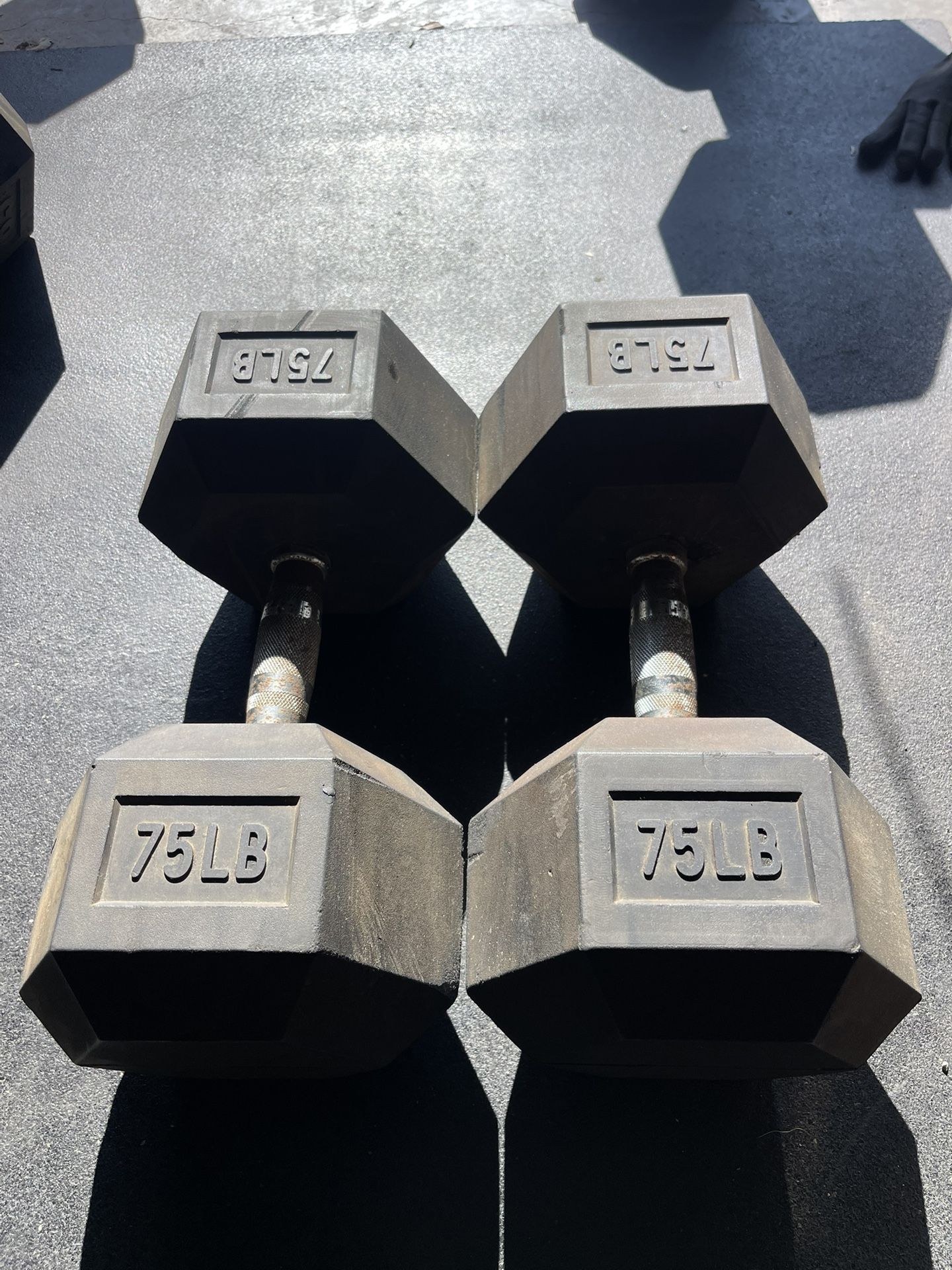 75 lbs Hex Rubber Dumbbell Weights…. Home Gym Fitness…