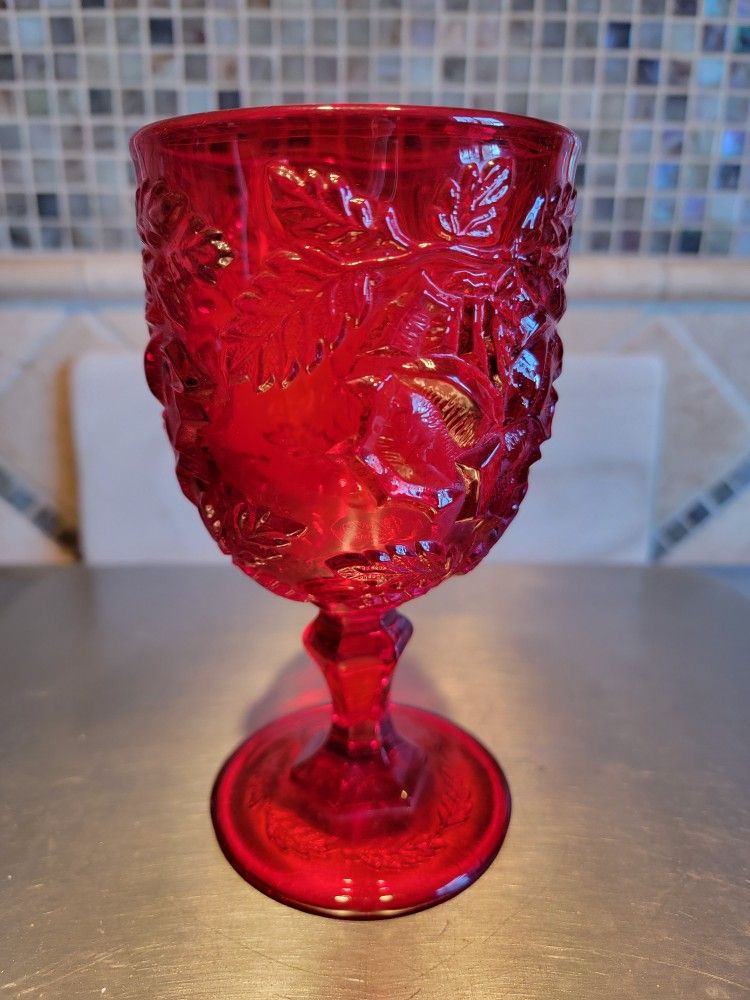 VINTAGE MADONNA INN GOBLET RUBY RED "WILD ROSE"PATTERN