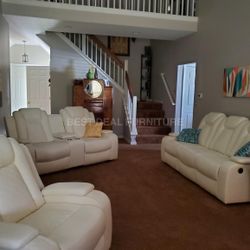 Cream White Power Reclining Couch 3-Pc Set — Sofa • Loveseat • Chair