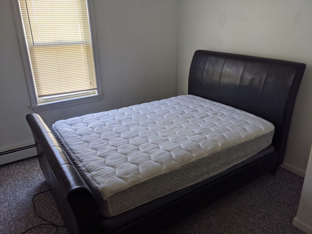 Full size bed frame, box spring, and mattress