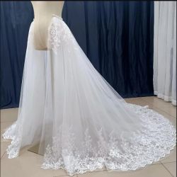 2 layer Detachable Bride Appliques Wedding Hem Transparent Drag Wedding Lace Tulle Skirt Train WHITE 