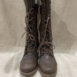 Side Zipper And Front Lace Boot